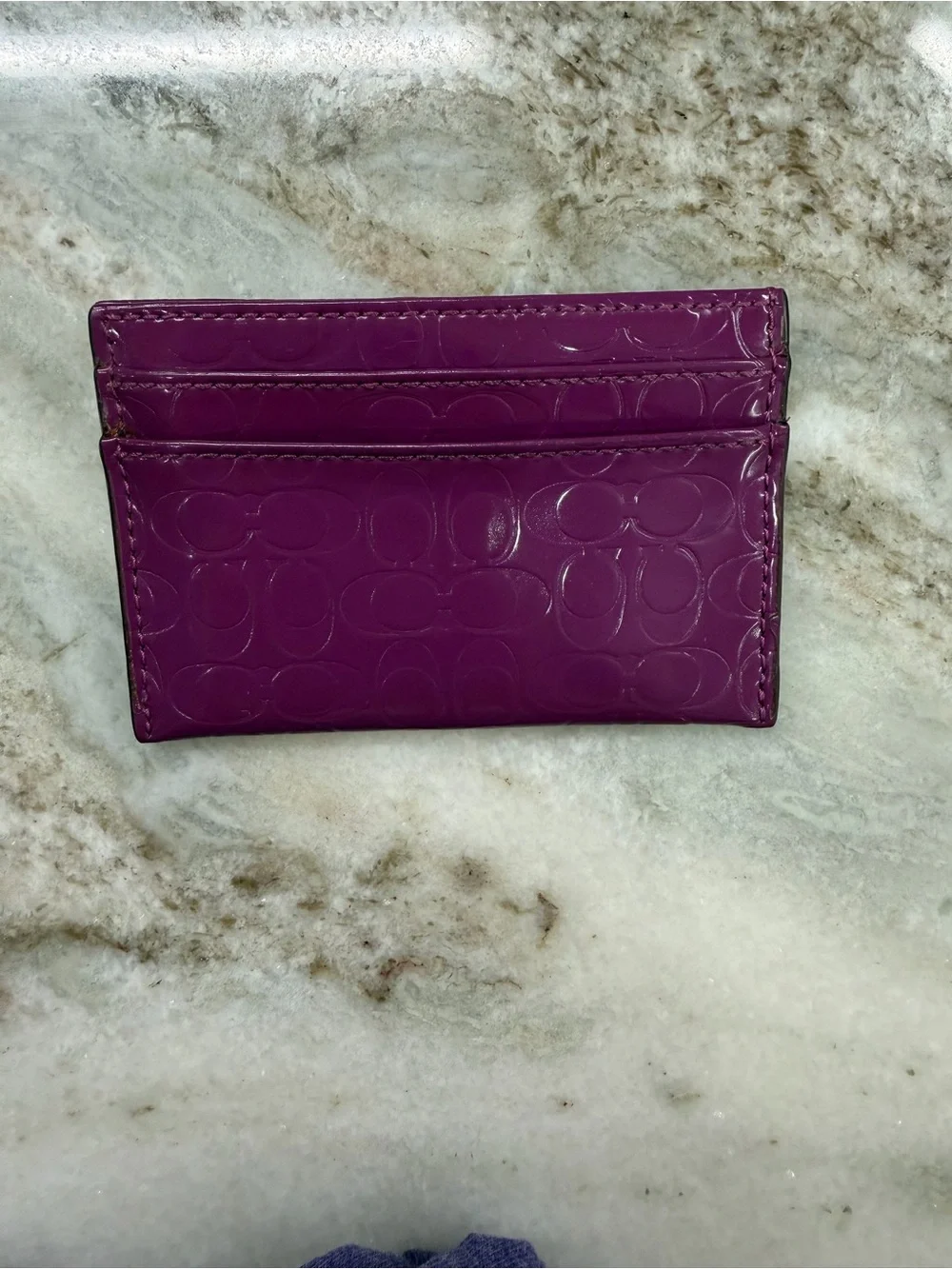 Embossed Coach Card Case in Deep Purple